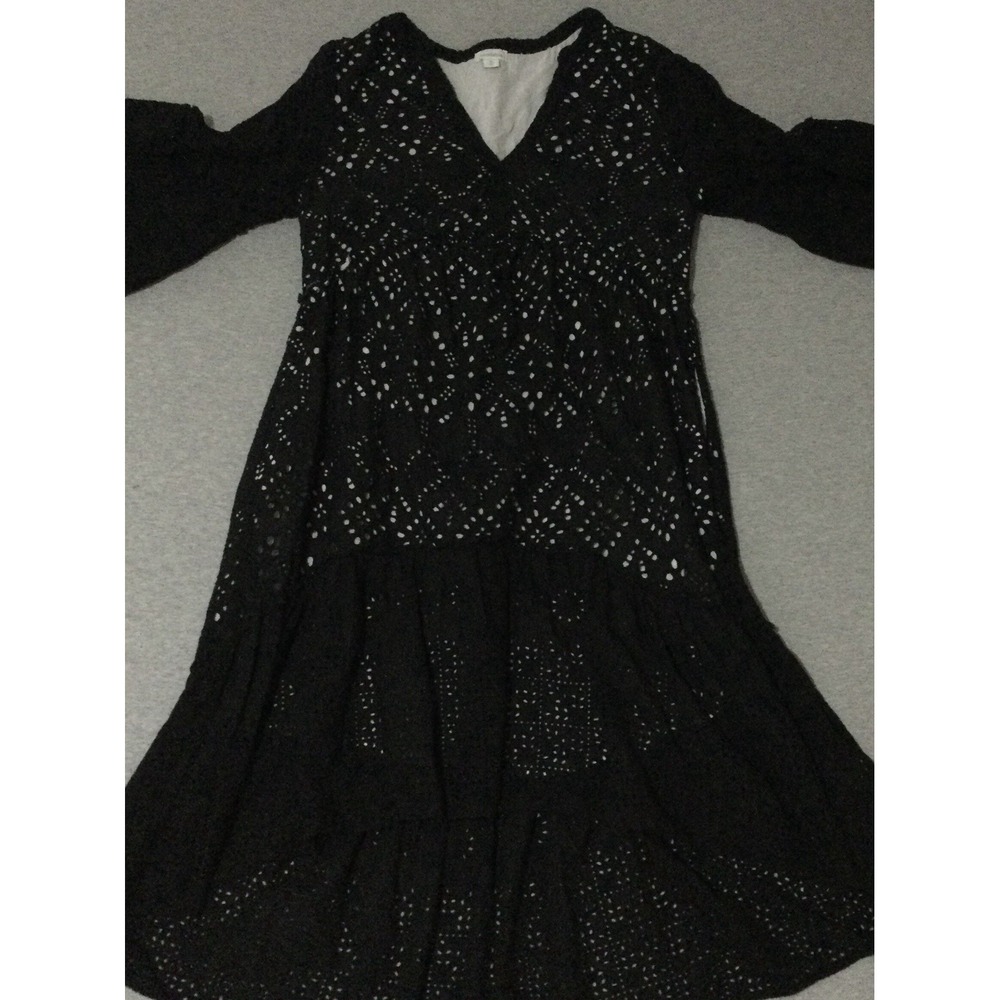 Black Eyelet V-Neck Women's Dress